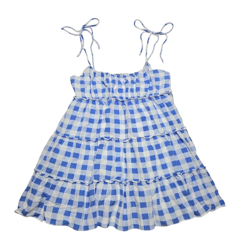 Forever 21 Mini Dress Womens Small Blue Gingham Babydoll Top Picnic Cottagecore